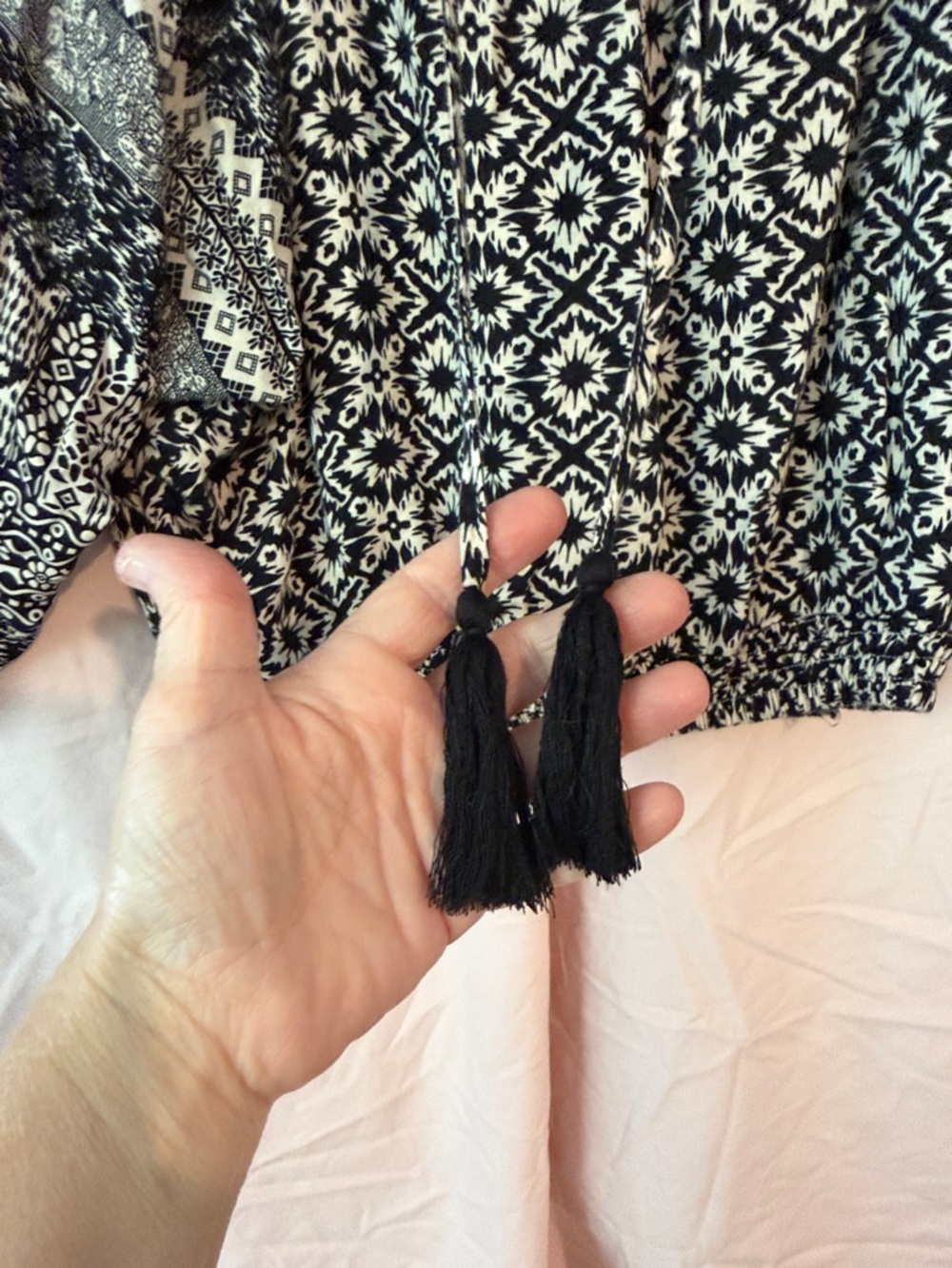 Flying Tomato Black & Cream Boho Embroidered Peasant Blouse with Rust Accents - Picture 5 of 6